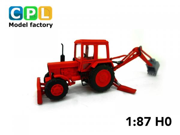 Traktorbagger MTS82 Schiebeschild – rot Arbeitsstellung Arm unten